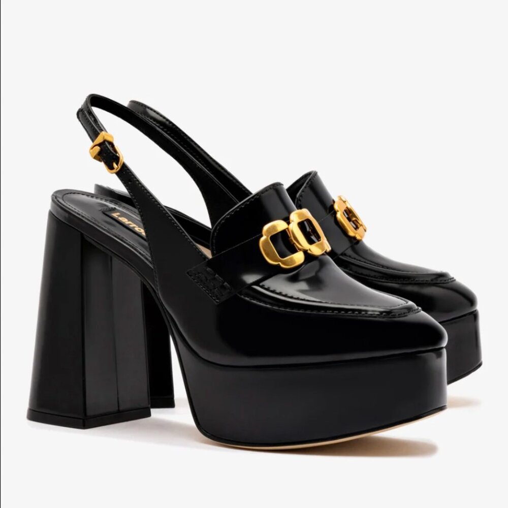 NWT Larroudé Harrington Loafer Hi In Black Box Leather